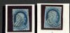 Image #1 of auction lot #1130: (9 x2) Two 1 type IV 1851 issues. Used with black grid cancels. Sligh...