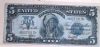 Image #1 of auction lot #1012: United States five-dollars 1899 silver certificate Chief Onepapa in ci...